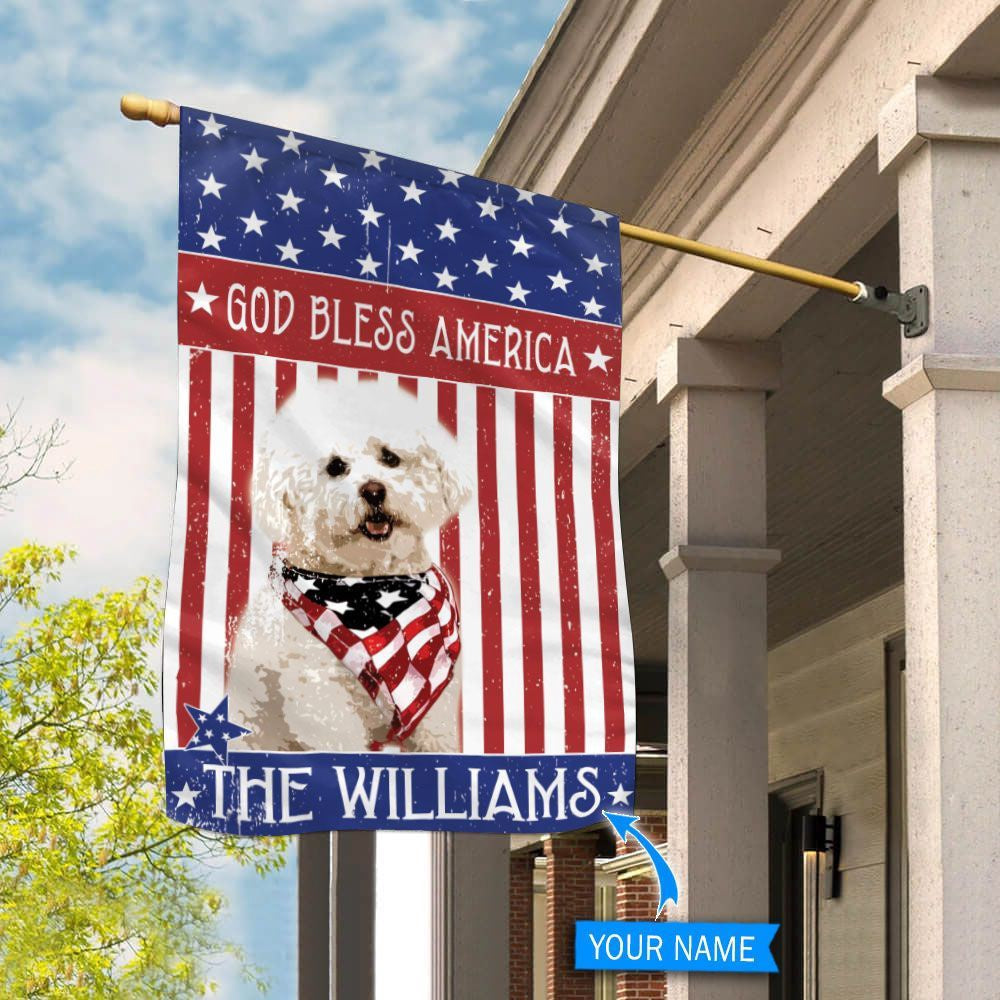 Personalized Dog Flags, Bichon Frisé God Bless America Flag, Garden Flags Dogs, Dog House Flags