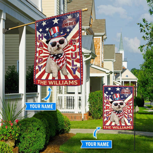 Personalized Dog Flags, Bichon Frise´ God Bless America, 4th Of July Flag, Dog Flag For House, Garden Flags Dogs, Dog House Flags