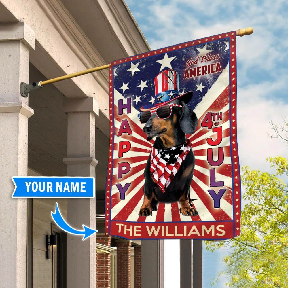 Personalized Dog Flags, Black Dachshund God Bless America, 4th Of July Flag, Dog Flag For House, Garden Flags Dogs, Dog House Flags