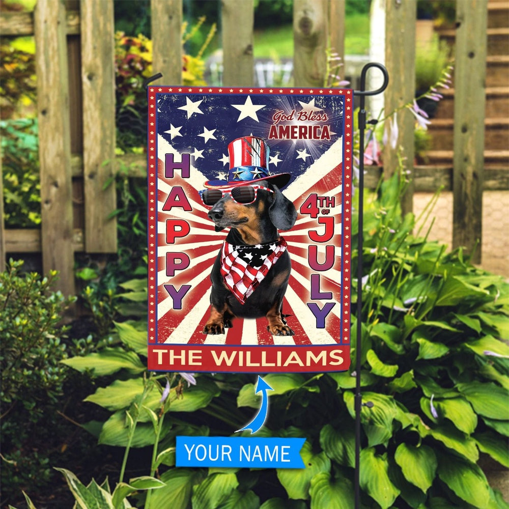Personalized Dog Flags, Black Dachshund God Bless America, 4th Of July Flag, Dog Flag For House, Garden Flags Dogs, Dog House Flags