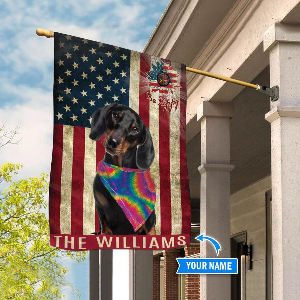Personalized Dog Flags, Black Dachshund Hippie House Flag, Dog Flag For House, Garden Flags Dogs, Dog House Flags