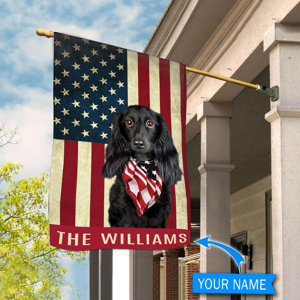 Personalized Dog Flags, Black Dachshund Long Hair Flag, Garden Flags Dogs, Dog House Flags