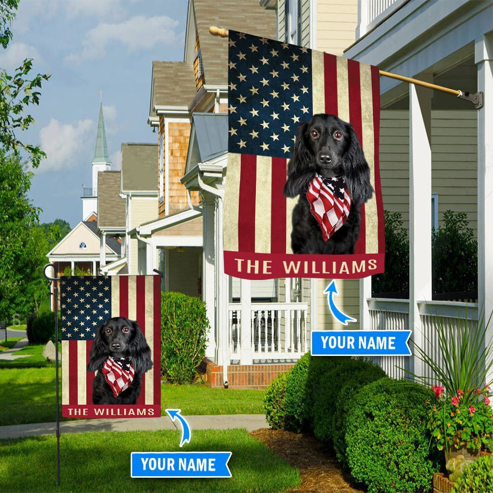 Personalized Dog Flags, Black Dachshund Long Hair Flag, Garden Flags Dogs, Dog House Flags