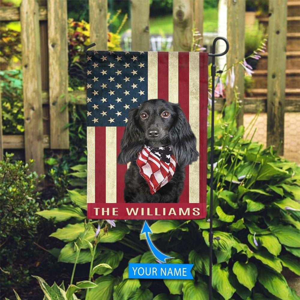 Personalized Dog Flags, Black Dachshund Long Hair Flag, Garden Flags Dogs, Dog House Flags