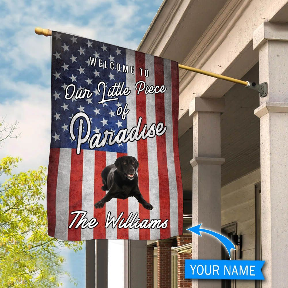 Personalized Dog Flags, Black Labrador Retriever Welcome To Our Paradise Flag, Garden Flags Dogs, Dog House Flags