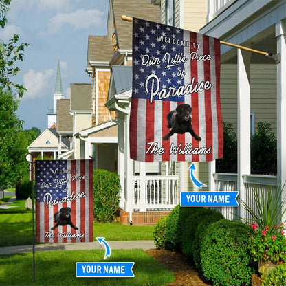 Personalized Dog Flags, Black Labrador Retriever Welcome To Our Paradise Flag, Garden Flags Dogs, Dog House Flags