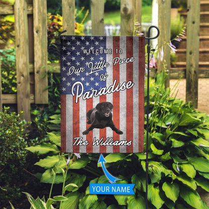 Personalized Dog Flags, Black Labrador Retriever Welcome To Our Paradise Flag, Garden Flags Dogs, Dog House Flags