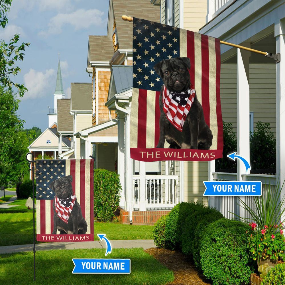Personalized Dog Flags, Black Pug Flag, Garden Flags Dogs, Dog House Flags