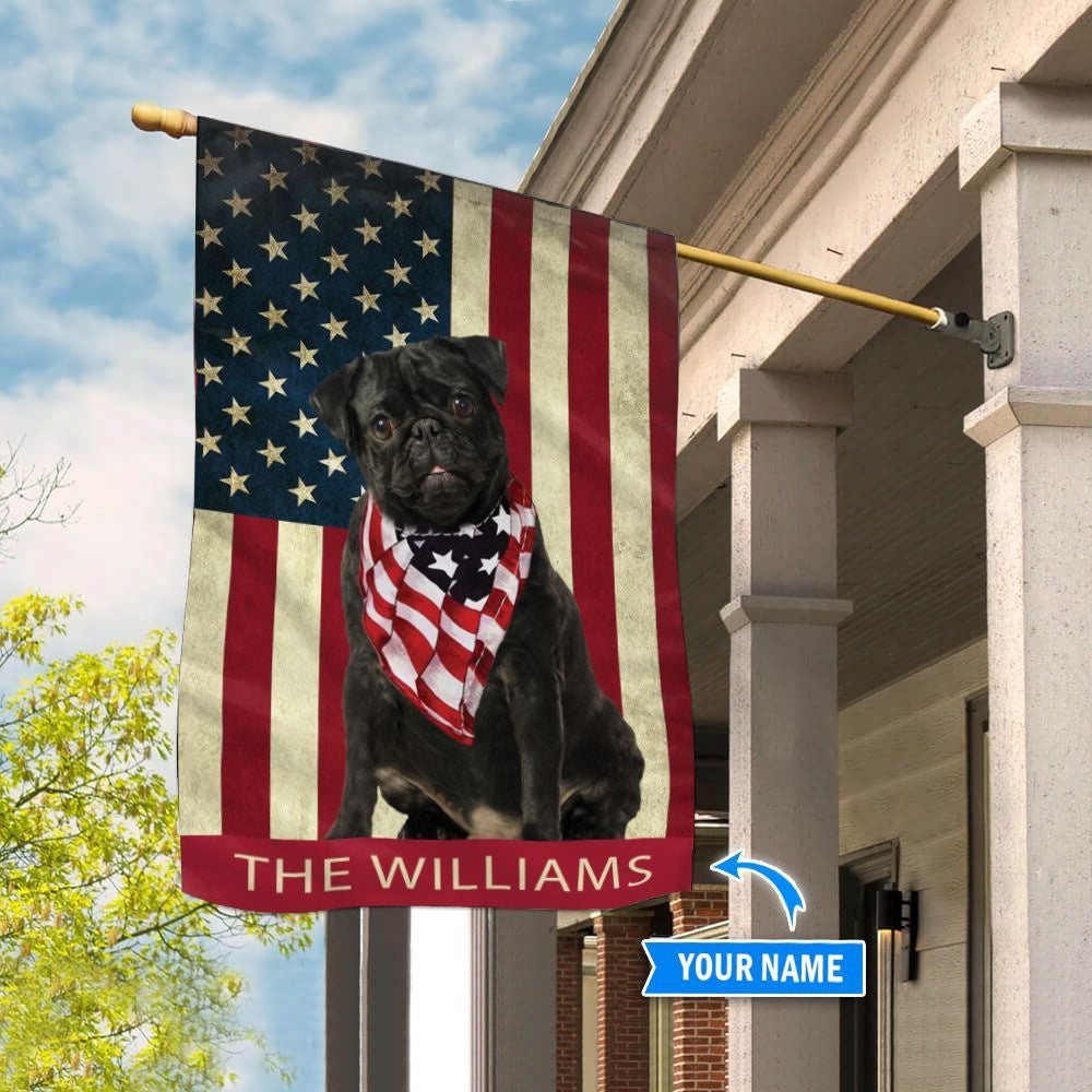 Personalized Dog Flags, Black Pug Flag, Garden Flags Dogs, Dog House Flags