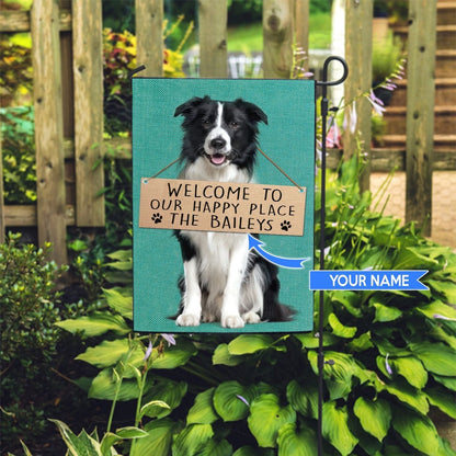 Personalized Dog Flags, Border Collie-Welcome To Our Happy Place Flag, Dog Flag For House, Garden Flags Dogs, Dog House Flags
