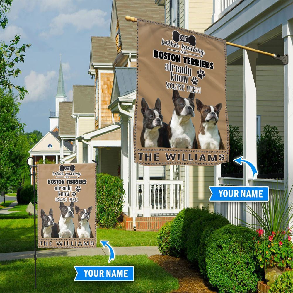 Personalized Dog Flags, Boston Terrier Don't Bother Knocking Flag, Custom Dog Garden Flags, Garden Flags Dogs, Dog House Flags