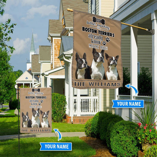 Personalized Dog Flags, Boston Terrier Don't Bother Knocking Flag, Custom Dog Garden Flags, Garden Flags Dogs, Dog House Flags