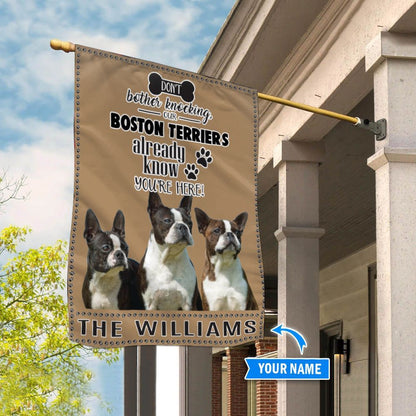 Personalized Dog Flags, Boston Terrier Don't Bother Knocking Flag, Custom Dog Garden Flags, Garden Flags Dogs, Dog House Flags