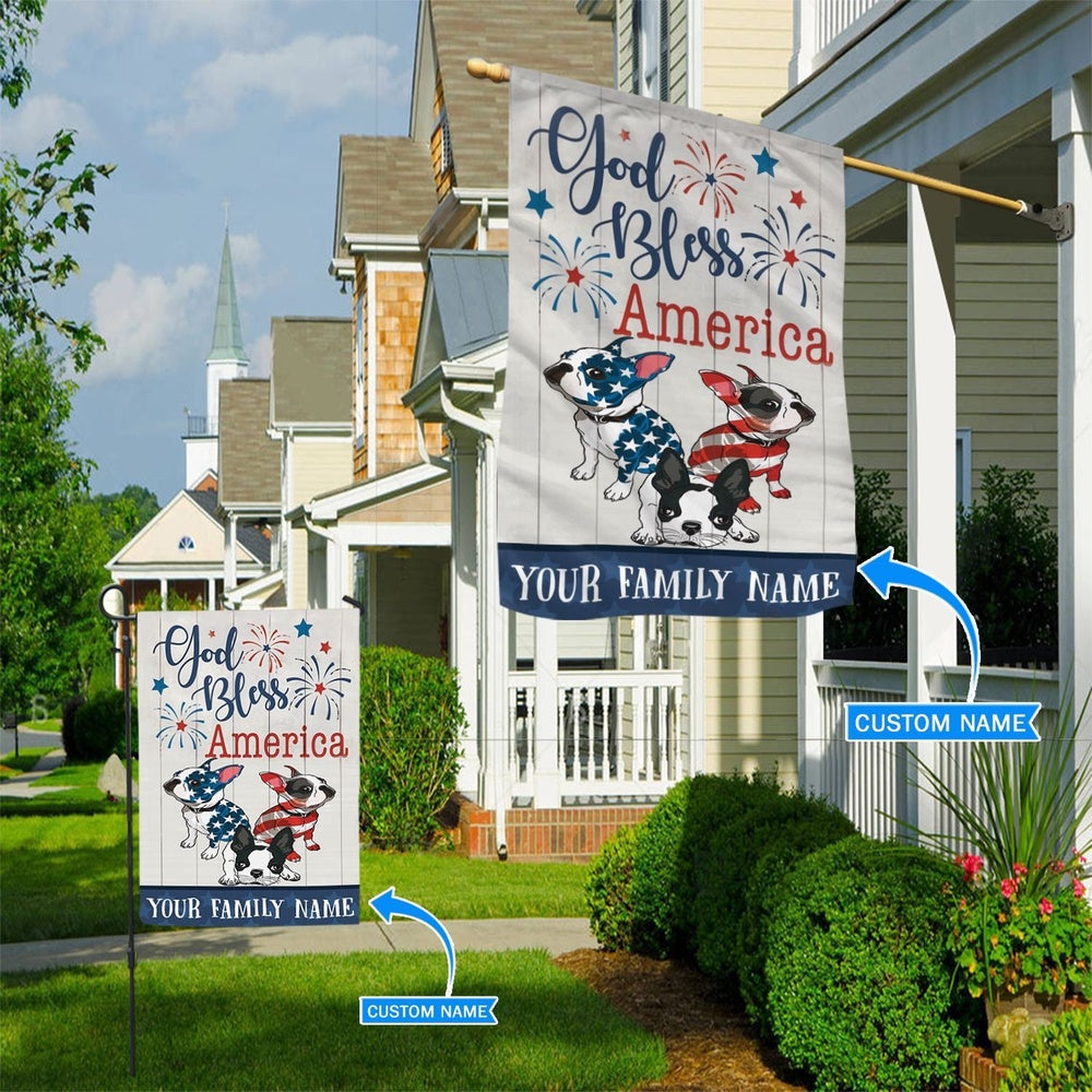 Personalized Dog Flags, Boston Terrier Firework Blue Flag, Custom Dog Garden Flags, Garden Flags Dogs, Dog House Flags