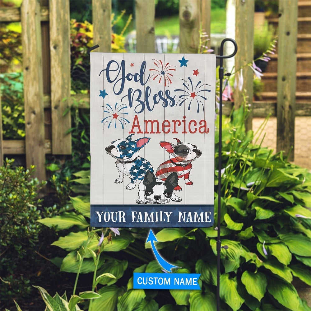 Personalized Dog Flags, Boston Terrier Firework Blue Flag, Custom Dog Garden Flags, Garden Flags Dogs, Dog House Flags