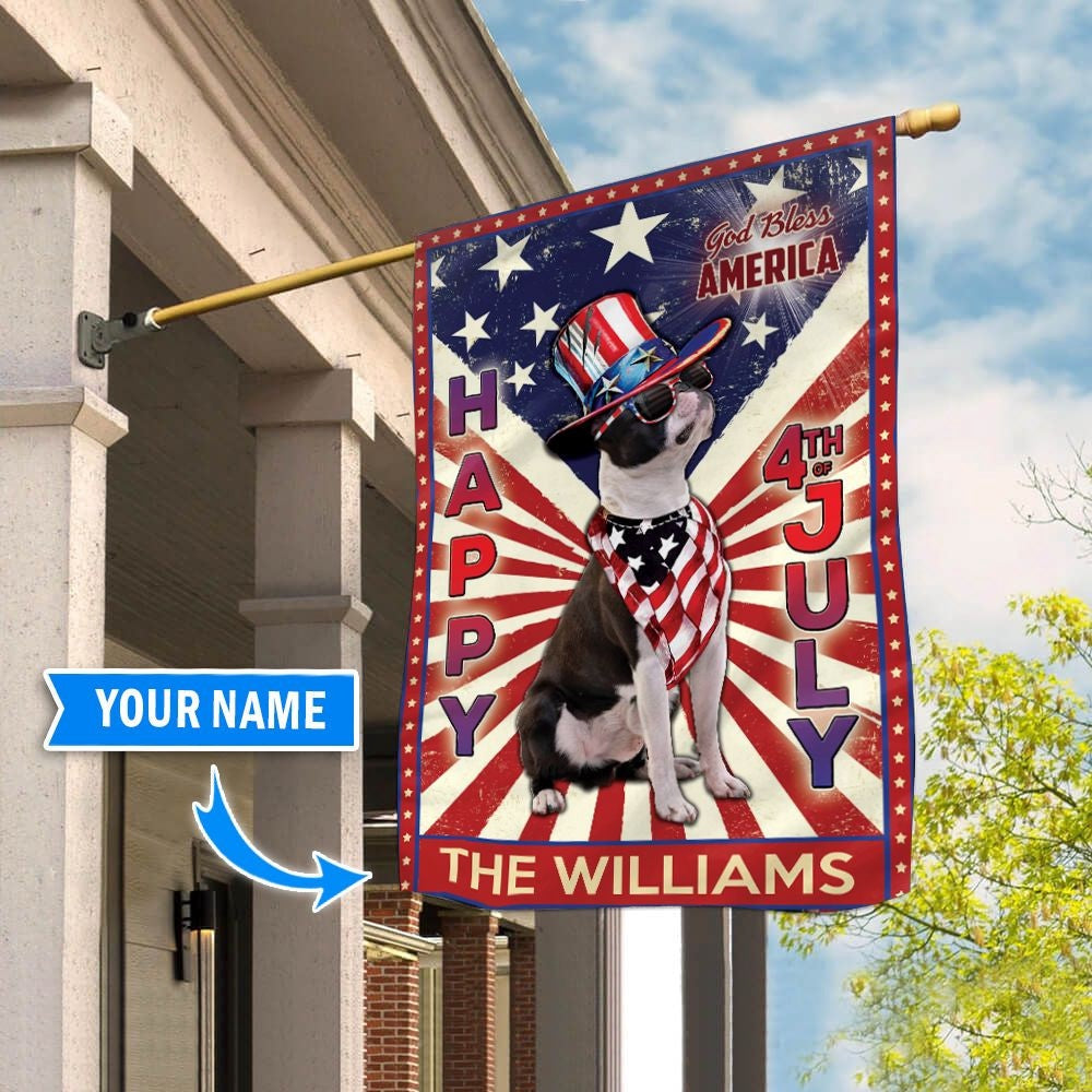 Personalized Dog Flags, Boston Terrier  God Bless America, 4th Of July Flag, Dog Flag For House, Garden Flags Dogs, Dog House Flags