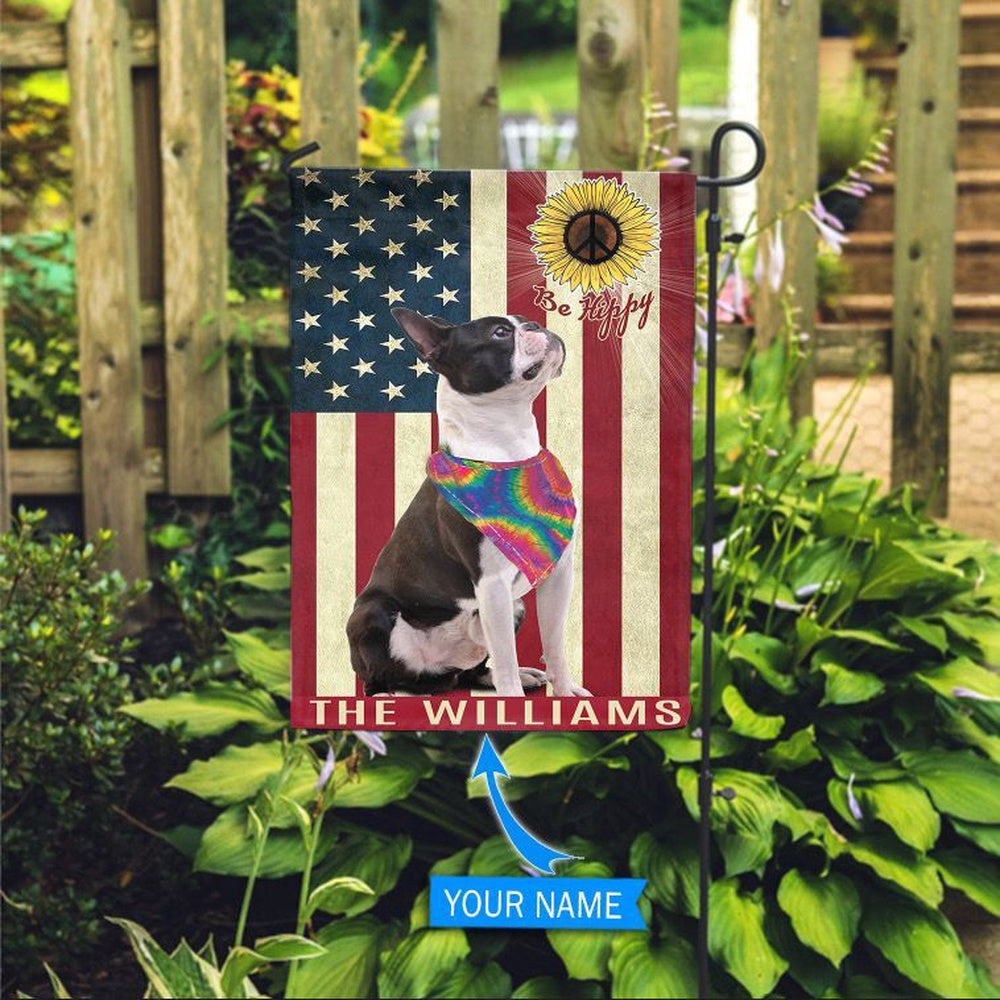 Personalized Dog Flags, Boston Terrier Hippie Flag, Dog Flag For House, Garden Flags Dogs, Dog House Flags