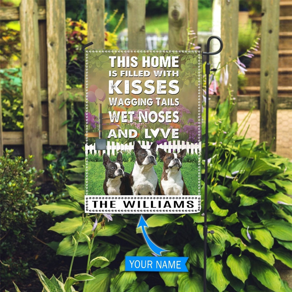 Personalized Dog Flags, Boston Terrier This Home Is Filled With Kisses Flag, Custom Dog Garden Flags, Garden Flags Dogs, Dog House Flags