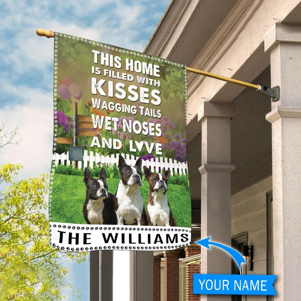 Personalized Dog Flags, Boston Terrier This Home Is Filled With Kisses Flag, Custom Dog Garden Flags, Garden Flags Dogs, Dog House Flags