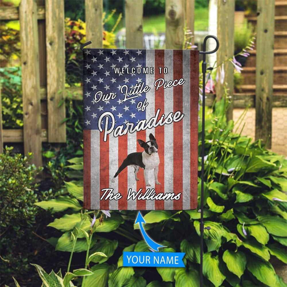 Personalized Dog Flags, Boston Terrier Welcome To Our Paradise Flag, Custom Dog Garden Flags, Garden Flags Dogs, Dog House Flags