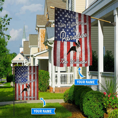 Personalized Dog Flags, Boston Terrier Welcome To Our Paradise Flag, Custom Dog Garden Flags, Garden Flags Dogs, Dog House Flags