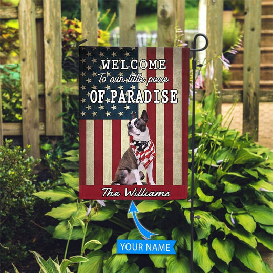 Personalized Dog Flags, Boston Terrier Welcome To Our Paradise Flag, Gift For Dog Lovers, Garden Flags Dogs, Dog House Flags