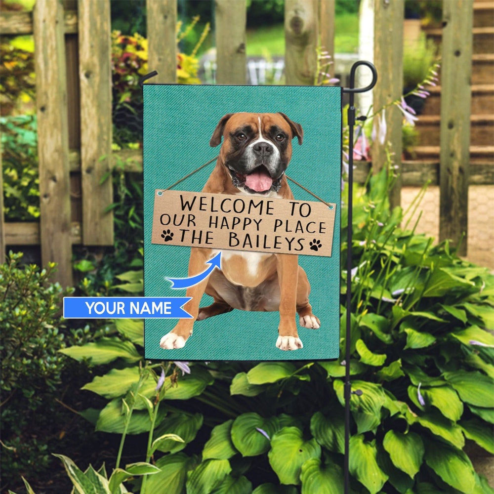 Personalized Dog Flags, Boxer-Welcome To Our Happy Place Flag, Custom Dog Garden Flags, Dog Flags Outdoor, Garden Flags Dogs, Dog House Flags