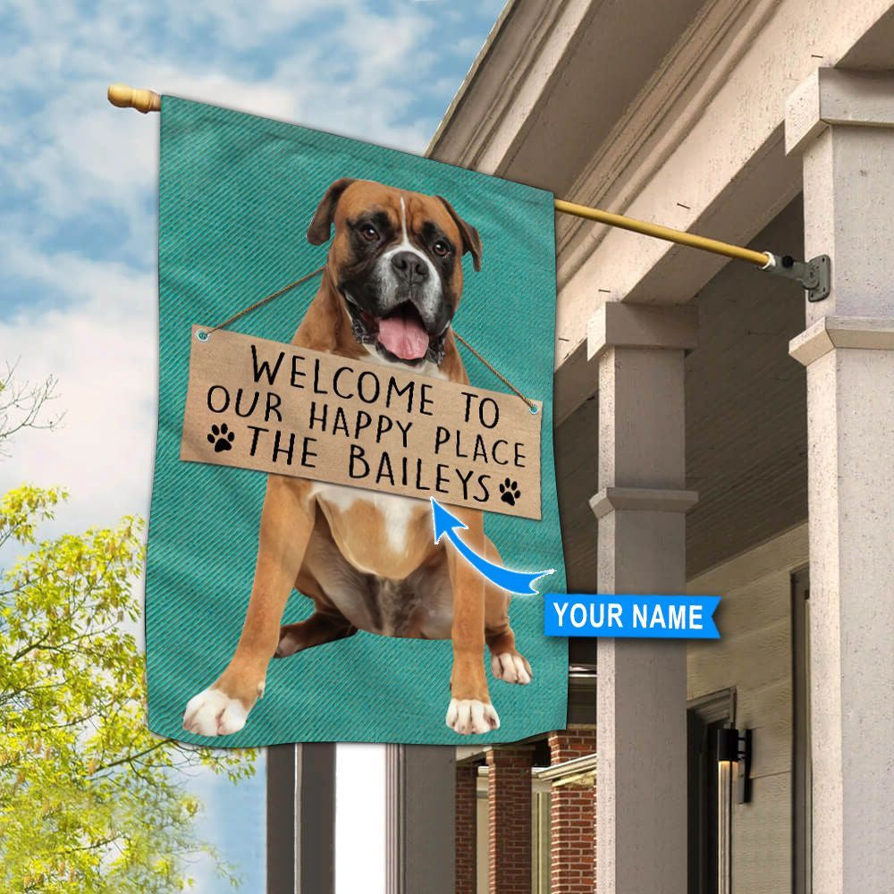 Personalized Dog Flags, Boxer-Welcome To Our Happy Place Flag, Custom Dog Garden Flags, Dog Flags Outdoor, Garden Flags Dogs, Dog House Flags