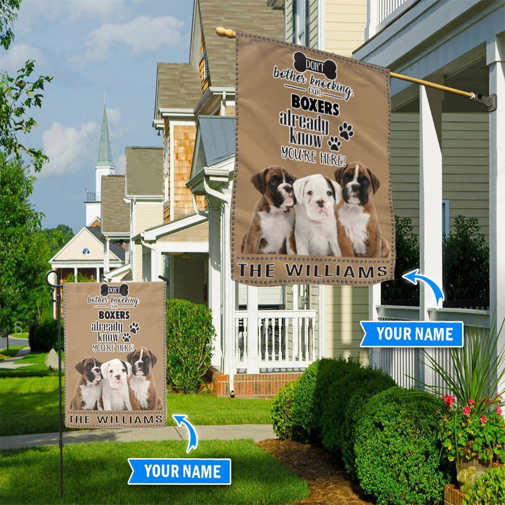 Personalized Dog Flags, Boxer Don't Bother Knocking Flag, Custom Dog Garden Flags, Garden Flags Dogs, Dog House Flags