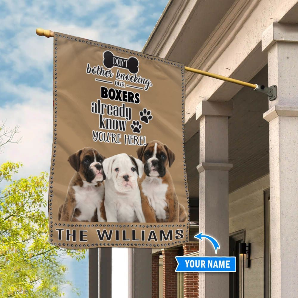 Personalized Dog Flags, Boxer Don't Bother Knocking Flag, Custom Dog Garden Flags, Garden Flags Dogs, Dog House Flags