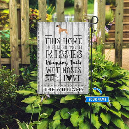 Personalized Dog Flags, Boxer This Home Is Filled With Kisses Flag, Custom Dog Garden Flags, Garden Flags Dogs, Dog House Flags