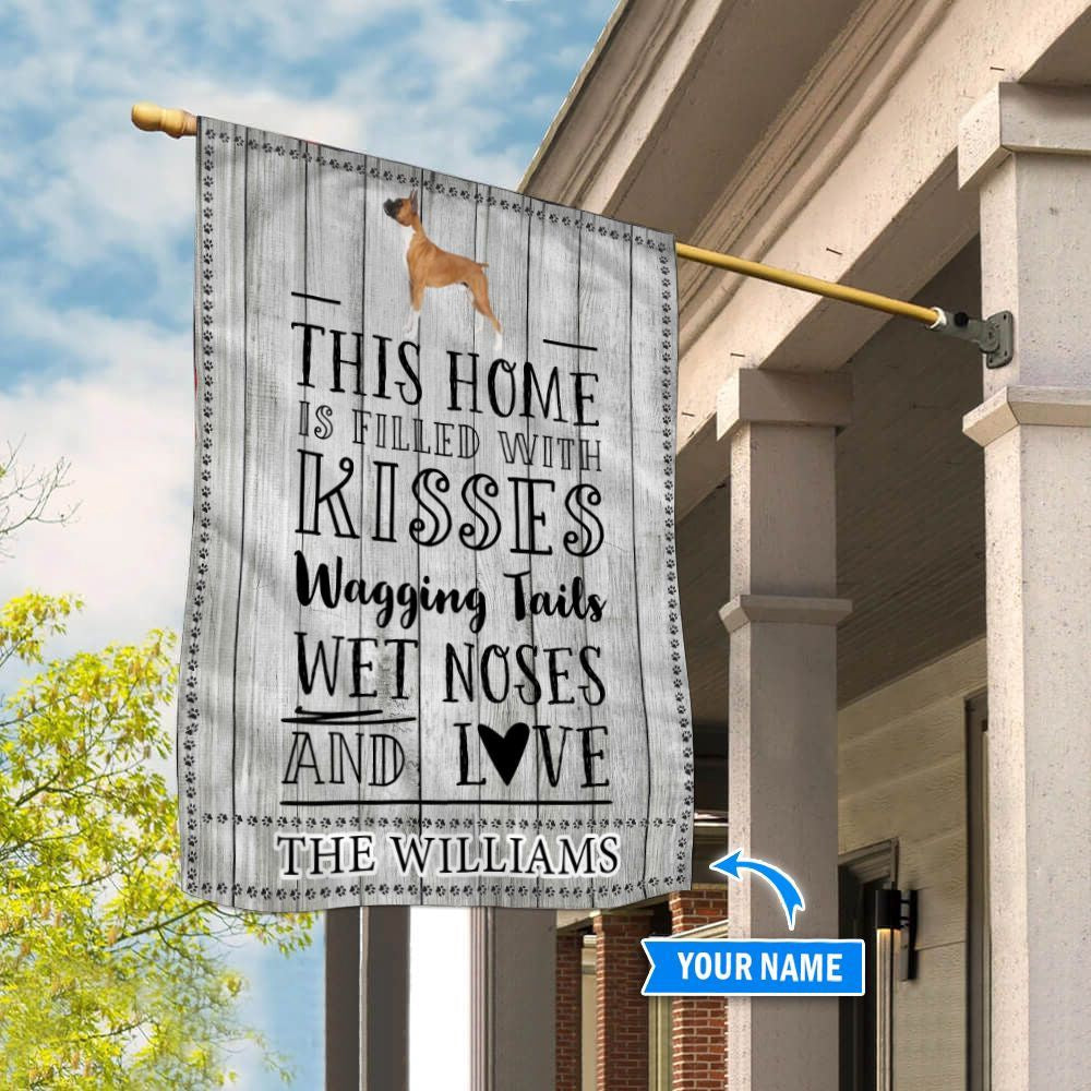Personalized Dog Flags, Boxer This Home Is Filled With Kisses Flag, Custom Dog Garden Flags, Garden Flags Dogs, Dog House Flags