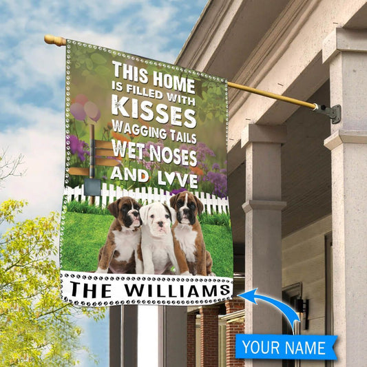 Personalized Dog Flags, Boxer This Home Is Filled With Kisses Garden Flag, Custom Dog Garden Flags, Garden Flags Dogs, Dog House Flags