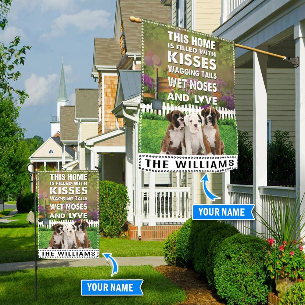 Personalized Dog Flags, Boxer This Home Is Filled With Kisses Garden Flag, Custom Dog Garden Flags, Garden Flags Dogs, Dog House Flags