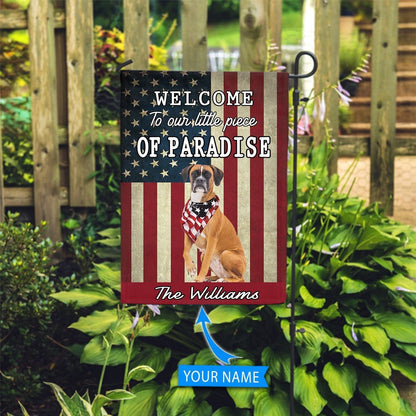 Personalized Dog Flags, Boxer Welcome To Our Paradise Flag, Custom Dog Garden Flags, Garden Flags Dogs, Dog House Flags