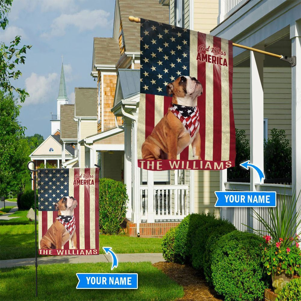 Personalized Dog Flags, Bulldog God Bless America Flag, Custom Dog Garden Flags, Dog Flags Outdoor, Garden Flags Dogs, Dog House Flags