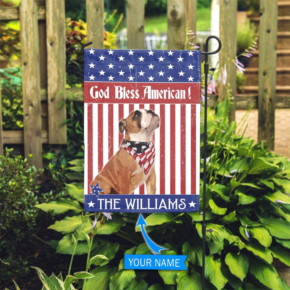 Personalized Dog Flags, Bulldog God Bless America Flag, Custom Dog Garden Flags, Garden Flags Dogs, Dog House Flags