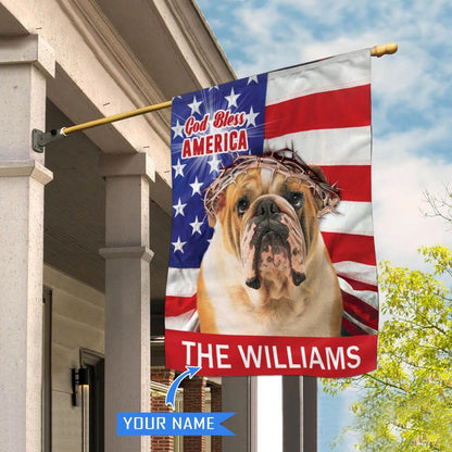 Personalized Dog Flags, Bulldog God Bless America House Flag, Garden Flags Dogs, Dog House Flags