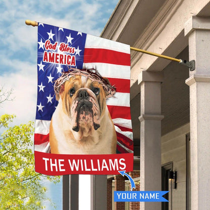 Personalized Dog Flags, Bulldog God Bless America House Flag, Garden Flags Dogs, Dog House Flags