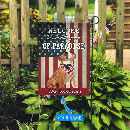 Personalized Dog Flags, Bulldog Welcome To Our Paradise Flag, Custom Dog Garden Flags, Garden Flags Dogs, Dog House Flags