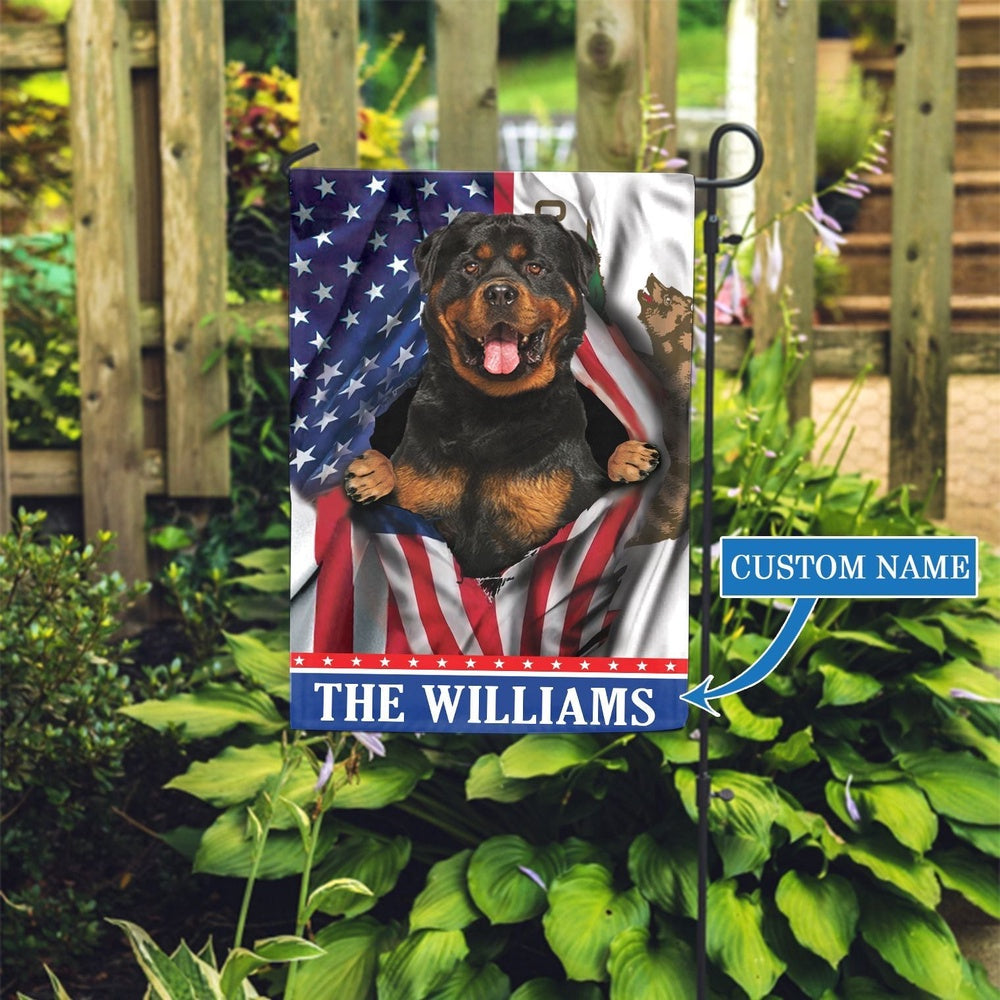 Personalized Dog Flags, California Rottweiler Garden Flag, Garden Flags Dogs, Dog House Flags