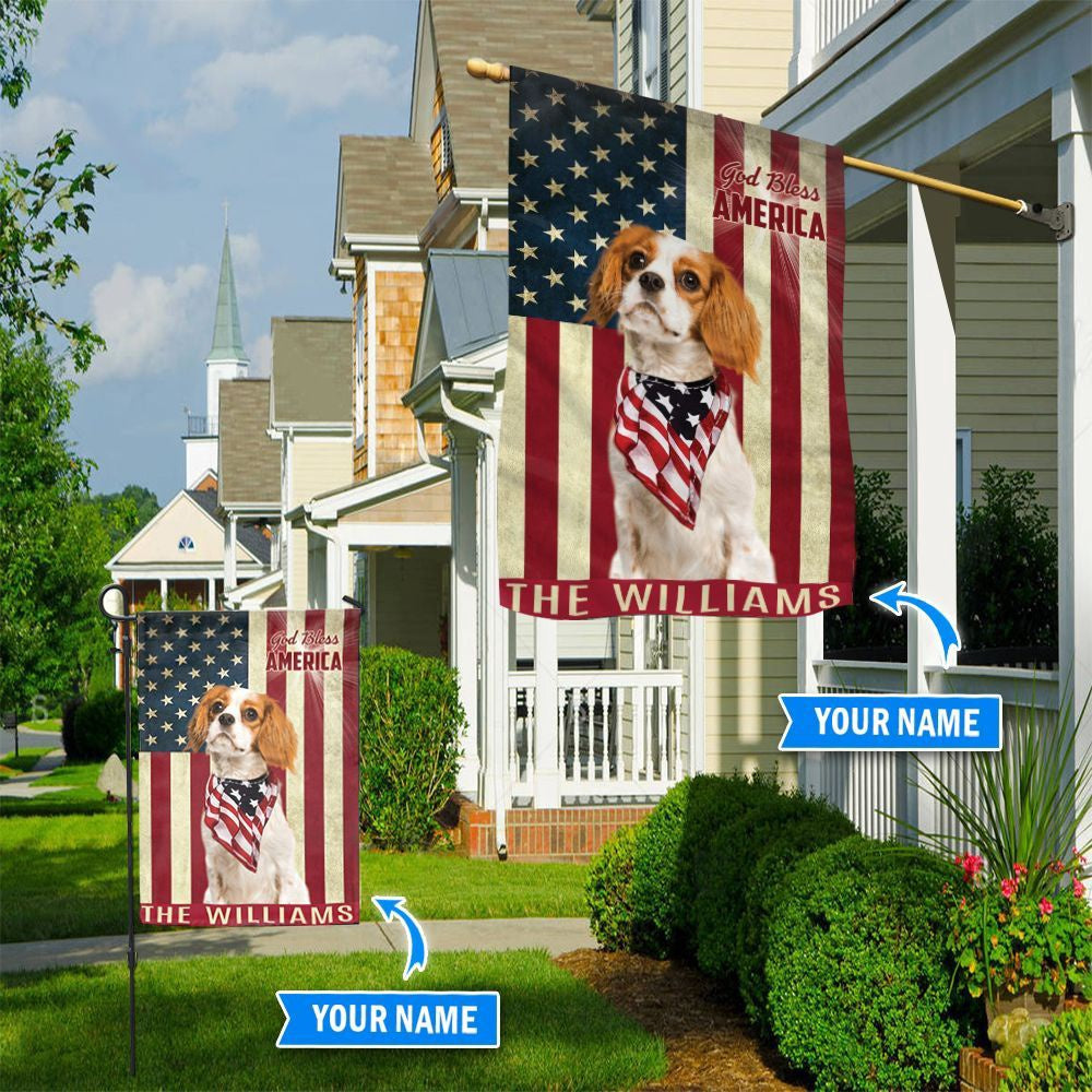 Personalized Dog Flags, Cavalier King Charles Spaniel God Bless America Flag, Custom Dog Garden Flags, Dog Flags Outdoor, Dog House Flags