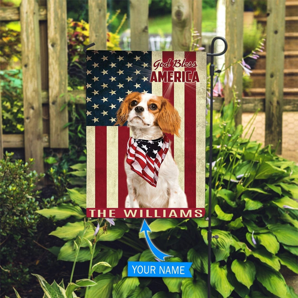 Personalized Dog Flags, Cavalier King Charles Spaniel God Bless America Flag, Custom Dog Garden Flags, Dog Flags Outdoor, Dog House Flags