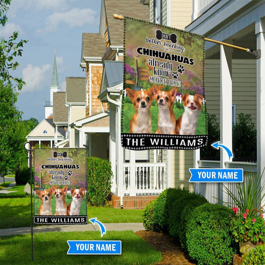 Personalized Dog Flags, Chihuahua Don't Bother Knocking Flag, Custom Dog Garden Flags, Garden Flags Dogs, Dog House Flags