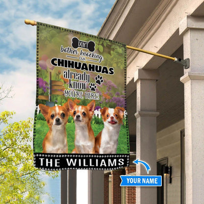 Personalized Dog Flags, Chihuahua Don't Bother Knocking Flag, Custom Dog Garden Flags, Garden Flags Dogs, Dog House Flags