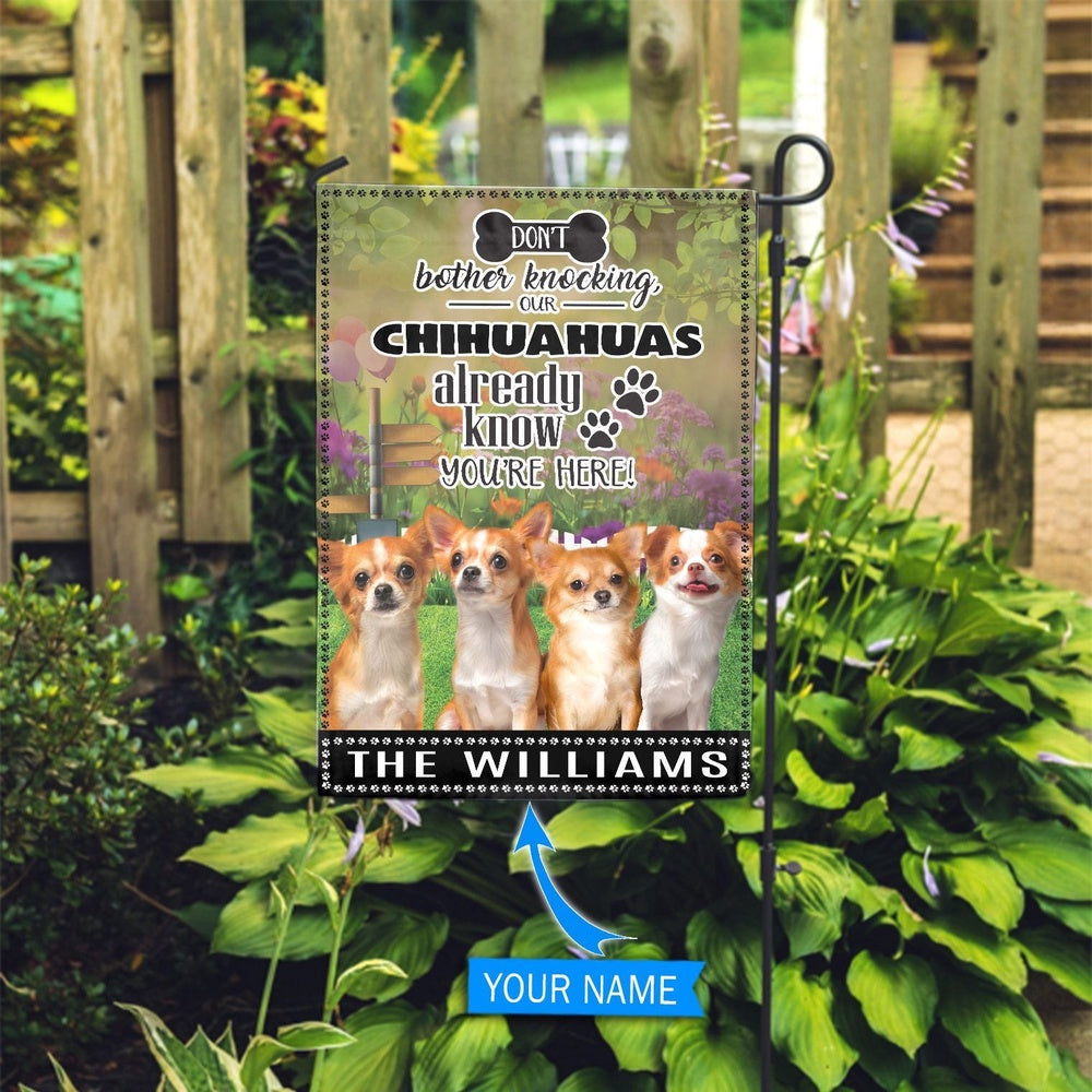 Personalized Dog Flags, Chihuahua Don't Bother Knocking Garden Dog Flag, Custom Dog Garden Flags, Garden Flags Dogs, Dog House Flags