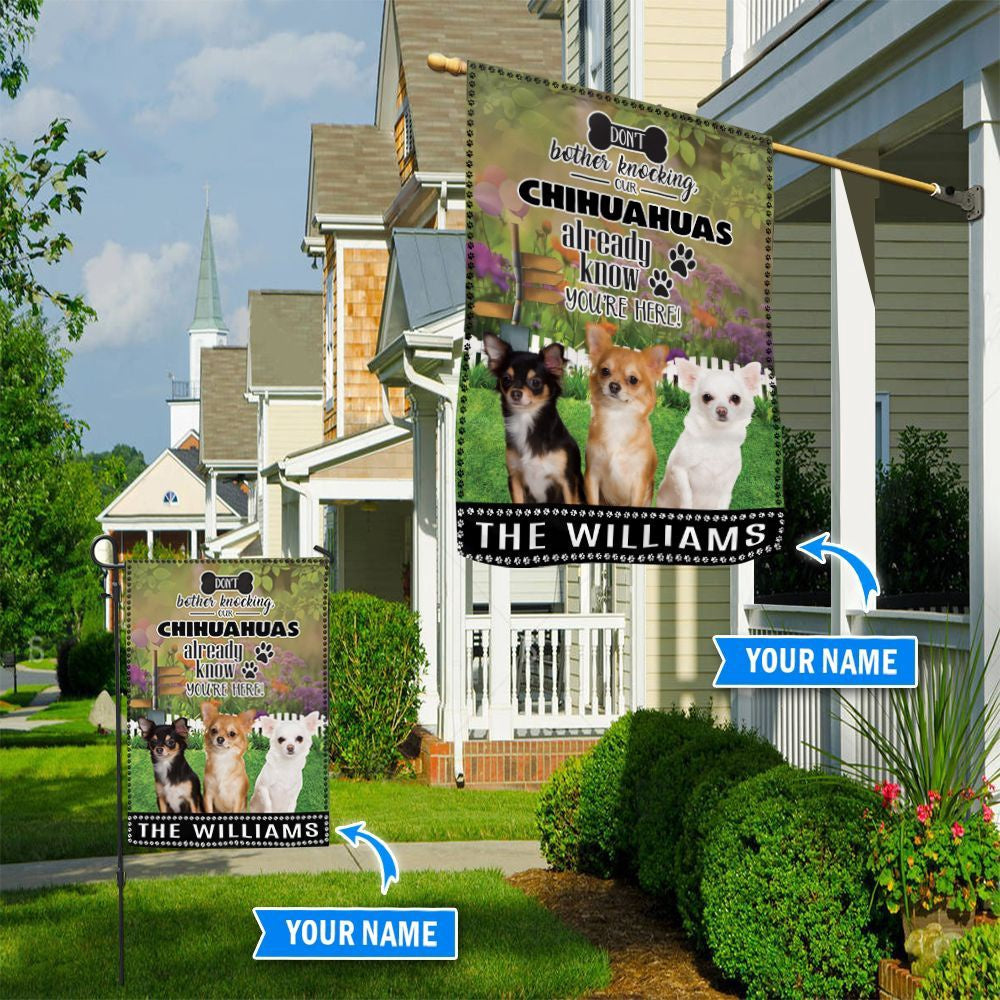 Personalized Dog Flags, Chihuahuas Don't Bother Knocking Flag, Custom Dog Garden Flags, Garden Flags Dogs, Dog House Flags