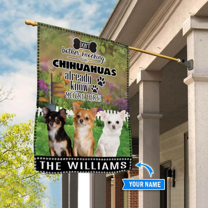 Personalized Dog Flags, Chihuahuas Don't Bother Knocking Flag, Custom Dog Garden Flags, Garden Flags Dogs, Dog House Flags