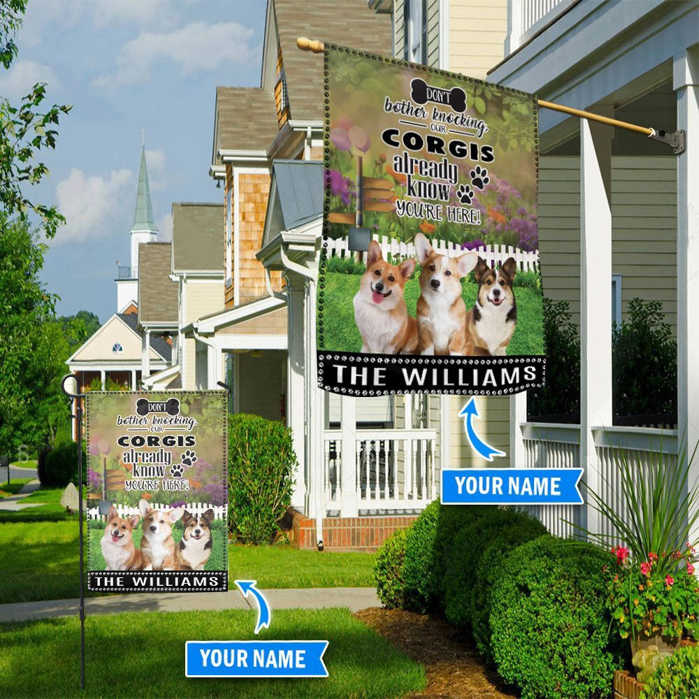 Personalized Dog Flags, Corgi Don't Bother Knocking Flag, Custom Dog Garden Flags, Garden Flags Dogs, Dog House Flags