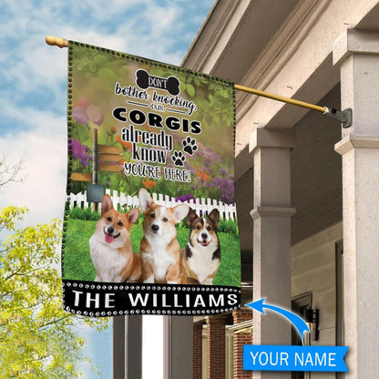 Personalized Dog Flags, Corgi Don't Bother Knocking Flag, Custom Dog Garden Flags, Garden Flags Dogs, Dog House Flags